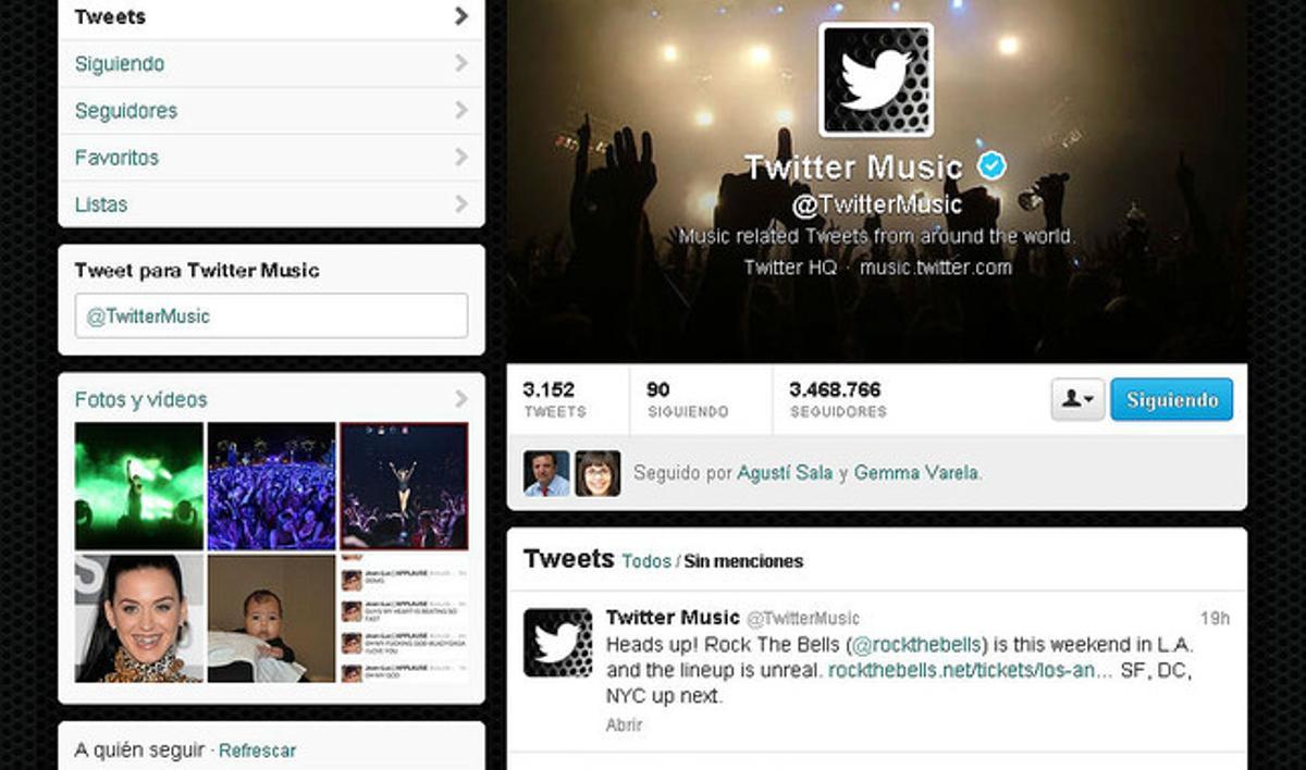La pàgina a Twitter de Twittermusic. La pàgina a Twitter de Twittermusic.