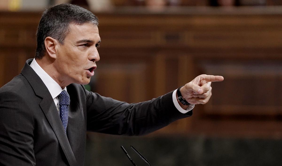 El presidente del Gobierno, Pedro Sánchez, durante su intervención este miércoles en el pleno del Congreso.