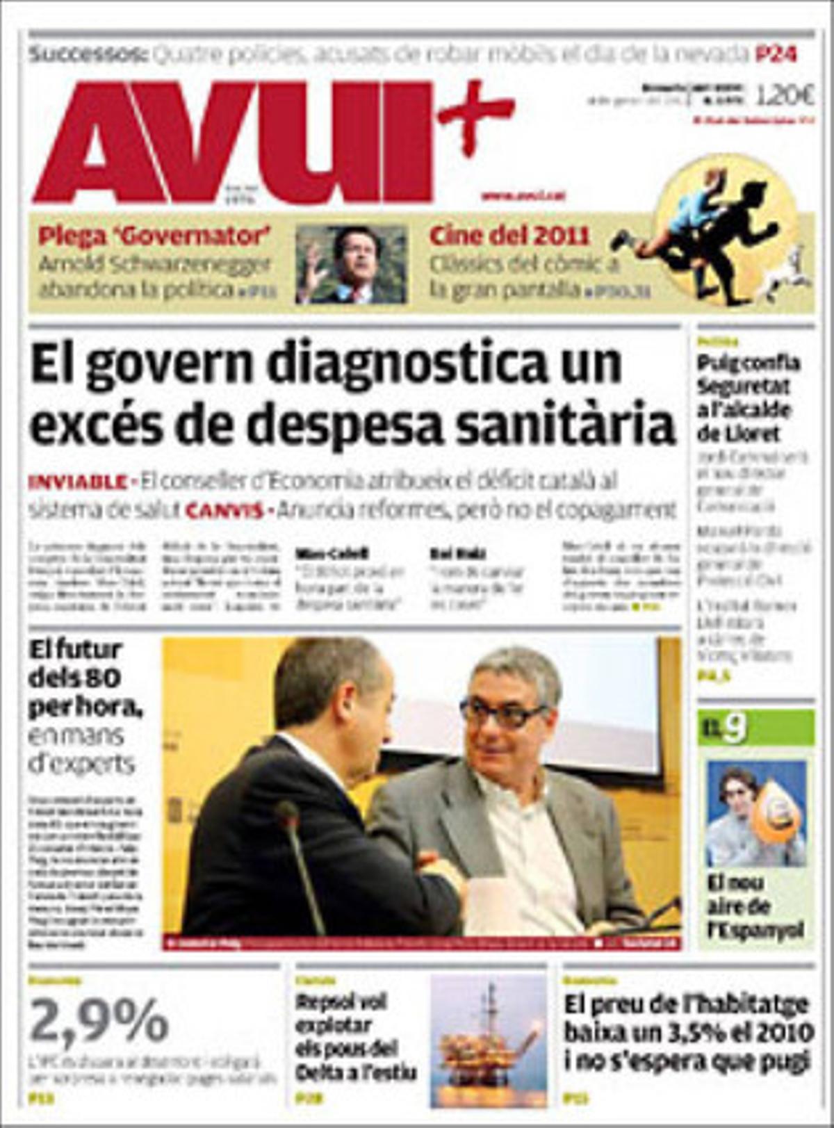 En pàgines interiors, l’’Avui’ destaca que Artur Mas es dota d’un nucli sobiranista a Presidència; que l’escola ordinària catalana matricula el 60% dels nens discapacitats, i que Repsol vol explotar els pous de davant del delta de l’Ebre a l’estiu.