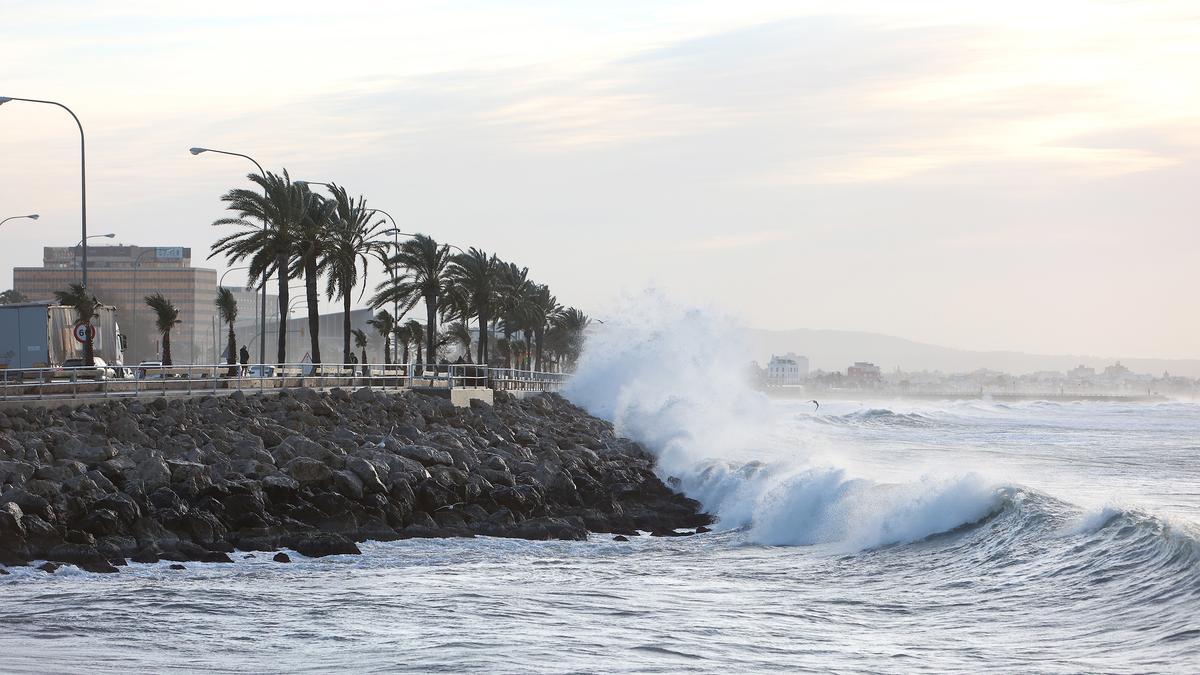 Archivo - Fuerte oleaje causado por el viento, a 17 de enero de 2023, en Palma de Mallorca, Mallorca, Baleares (España).