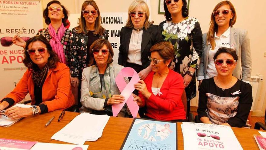 Por la izquierda, de pie, María Socorro Alonso, Alejandra Nuño, Dolores Solabarrieta, Covadonga Díaz y Nerea Antuña; sentadas, Margarita Collado, Margarita Fuente, Carmen Moreno y Marta Pérez, durante la presentación.