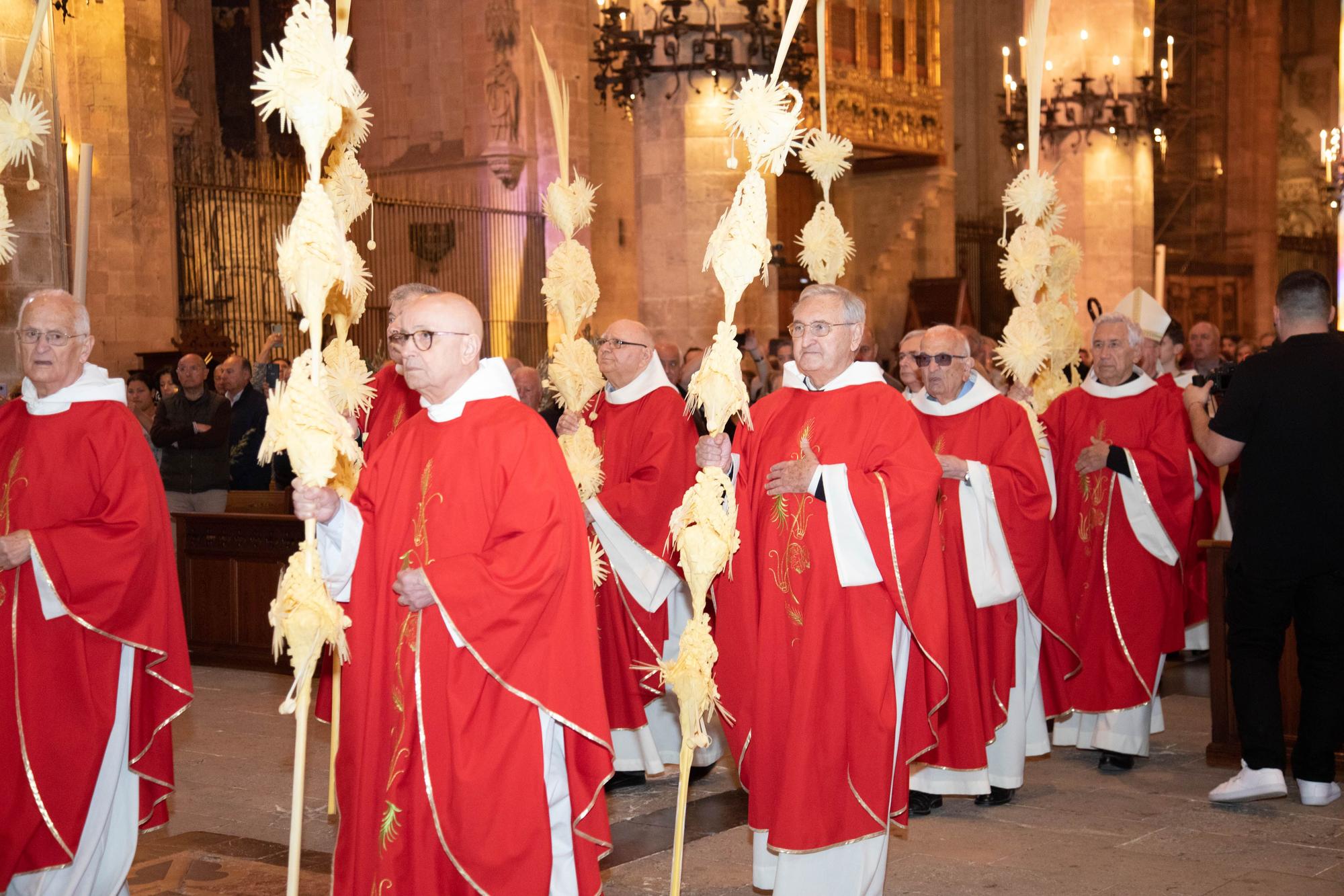 El obispo de Mallorca, Sebastià Taltavull, da el ‘sus’ al Domingo de Ramos, con la la bendición de los ramos y una misa en la Seu