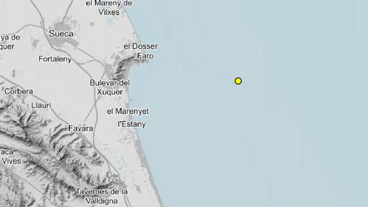 Epicentro del terremoto registrado frente a la costa de Cullera.