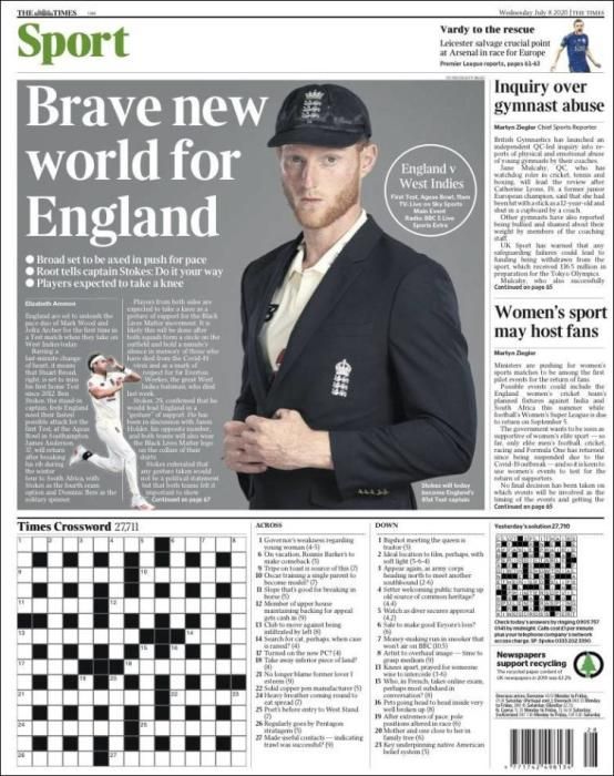 Portada THE TIMES SPORT miércoles 8 julio 2020