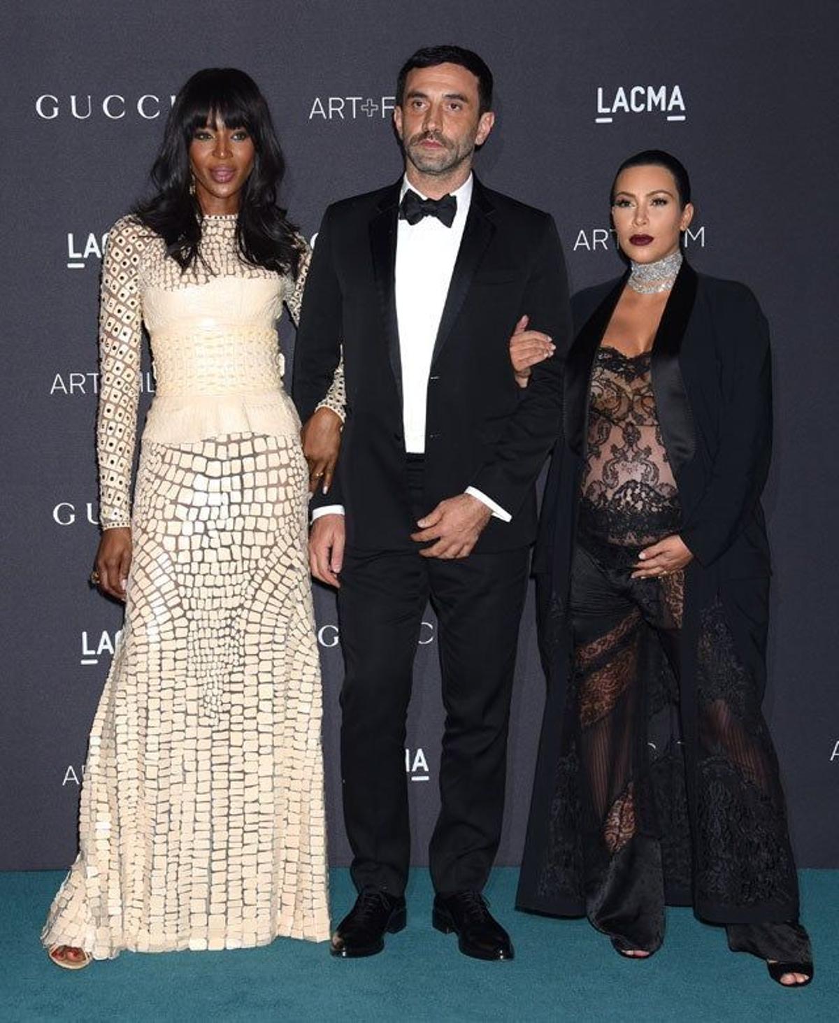 Naomi Campbell, Ricardo Tisci y Kim Kardashian, en la gala LACMA 2015 de Los Ángeles.