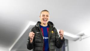 Fridolina Rolfö celebrando el triumfo del Barça ante el Real Madrid en Liga F