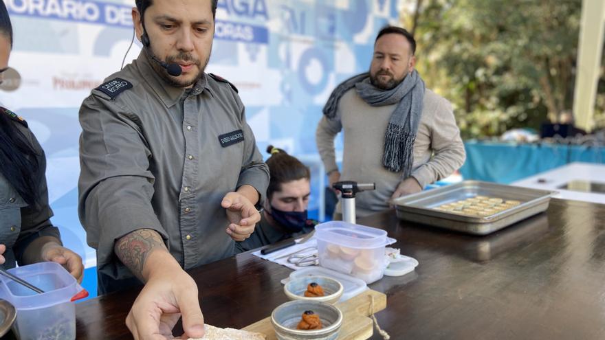 Diego Gallegos, el chef del caviar, en el 'showcooking' celebrado este domingo en la Gran Feria Sabor a Málaga