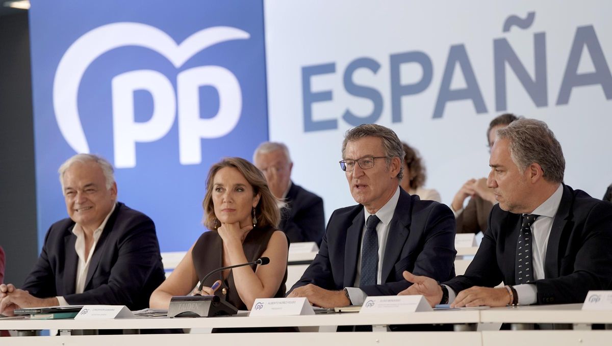 Alberto Núñez Feijóo preside el Comité Ejecutivo Nacional del Partido Popular. En la imagen junto a González Pons, Cuca Gamarra y Elías Bendodo.
