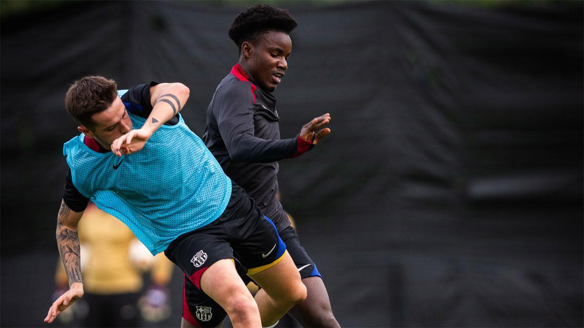 David Oduro, durante un entrenamiento de esta semana con el filial