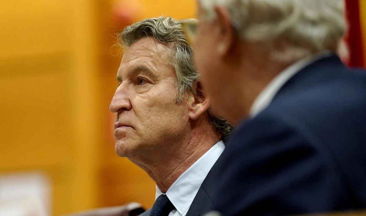 Alberto Núñez Feijóo, durante la clausura de la jornada del Partido Popular en el Senado.