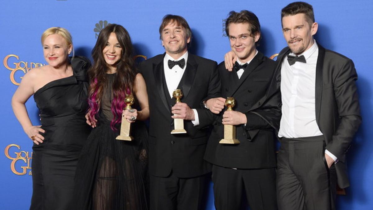 El reparto de 'Boyhood'. De izquierda a derecha, Patricia Arquette, Cathleen Sutherland, Richard Linklater,  Ellar Coltrane y Ethan Hawke.