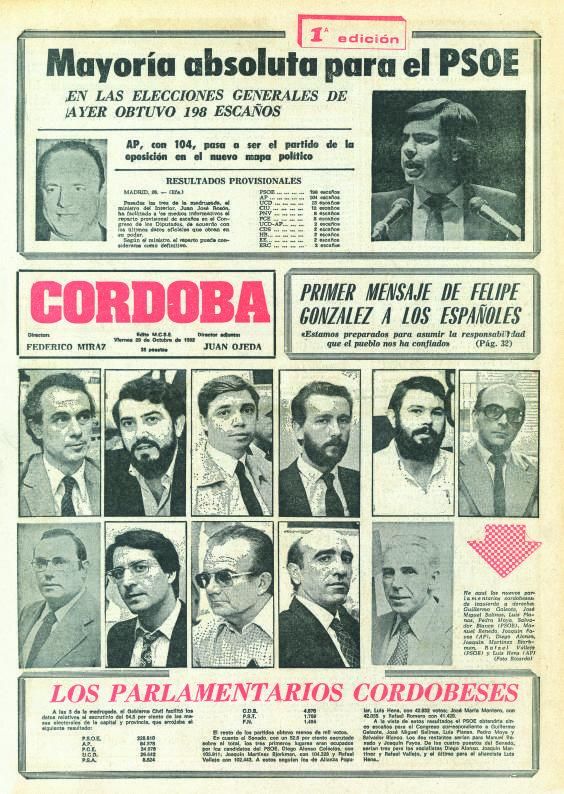 Portada de CÓRDOBA tras la victoria del PSOE. 