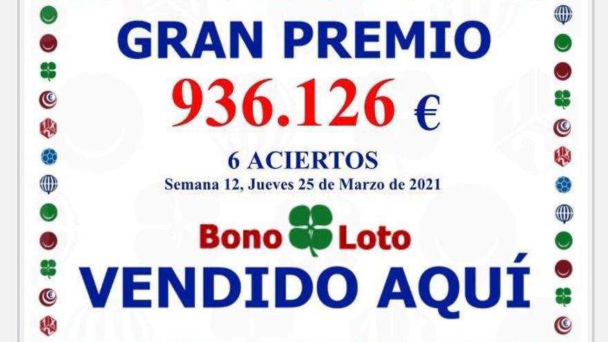 Premio Bonoloto 25 de marzo de 2021.