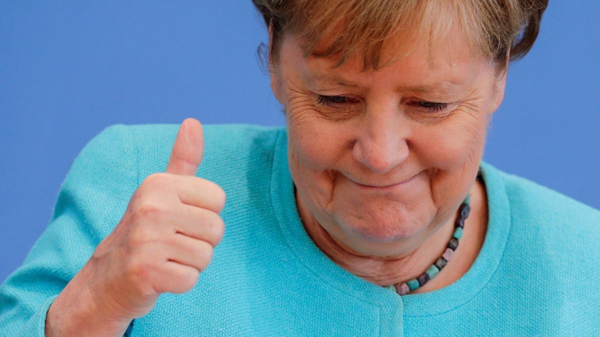 Merkel, en su conferencia en Berlín.