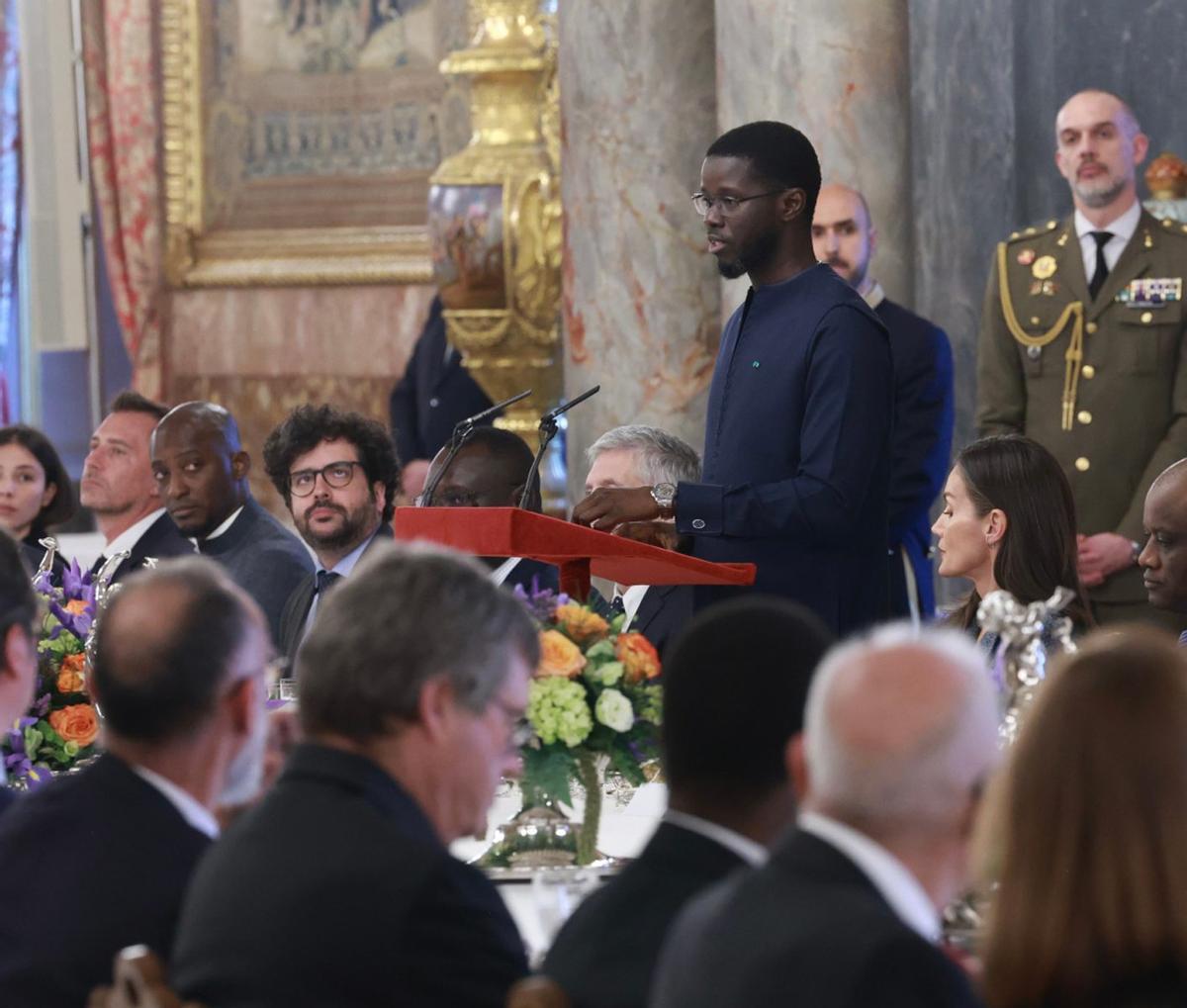 El mandatario senegalés durante su discurso, antes del almuerzo en el Palacio Real.