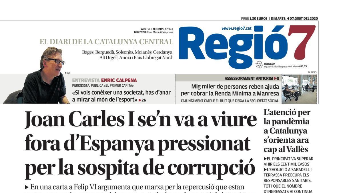 La portada de Regió7 d&#039;avui, 4 d&#039;agost