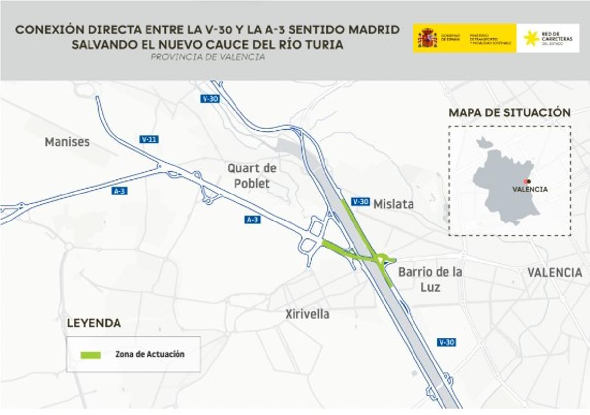 Croquis sobre el nuevo enlace de conexión de la V-30 y la A-3.