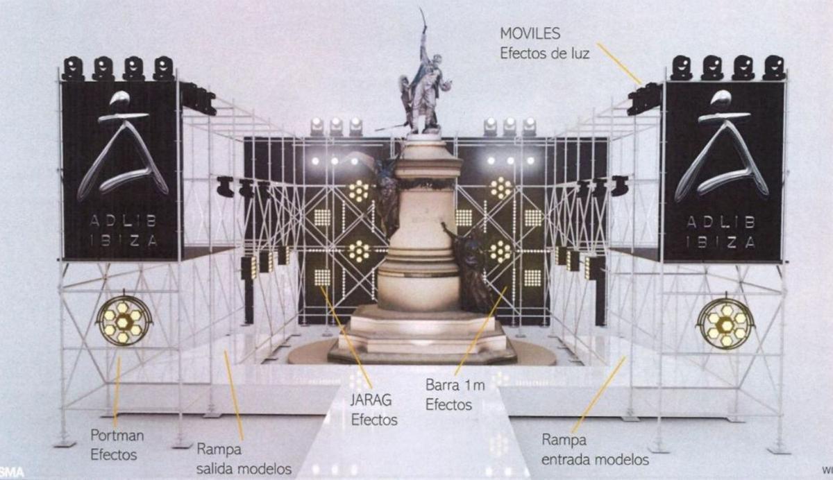 Simulación de cómo quedará la pasarela, con la estatua de Vara de Rey en el centro. | DI