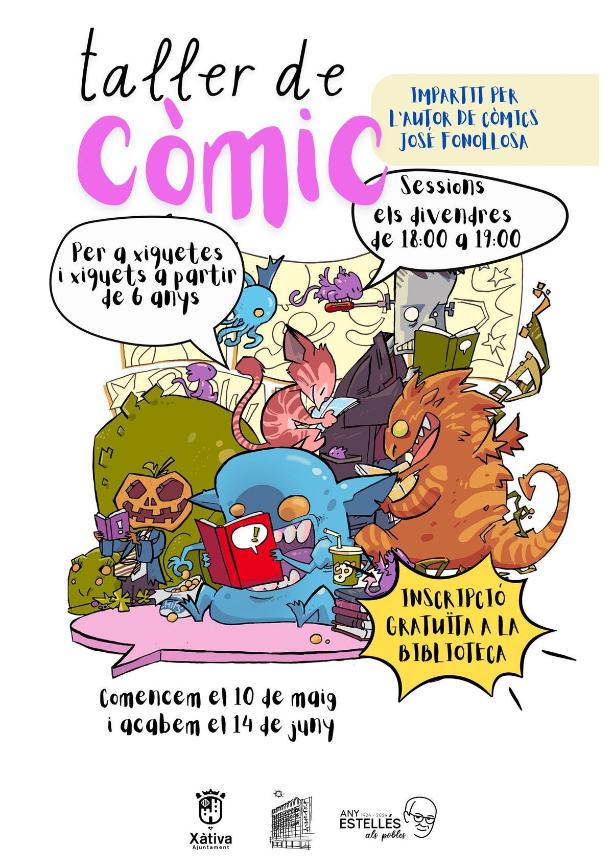 Cartel del taller de cómic que tendrá lugar en Xàtiva.