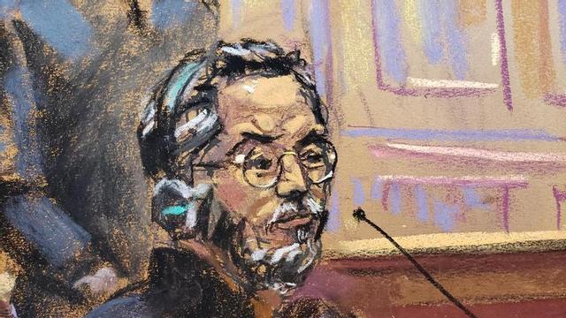 Esbós del tribunal de Manhattan durant una vista prèvia contra l’empresari xinès Guo Wengui, condemnat per estafa.