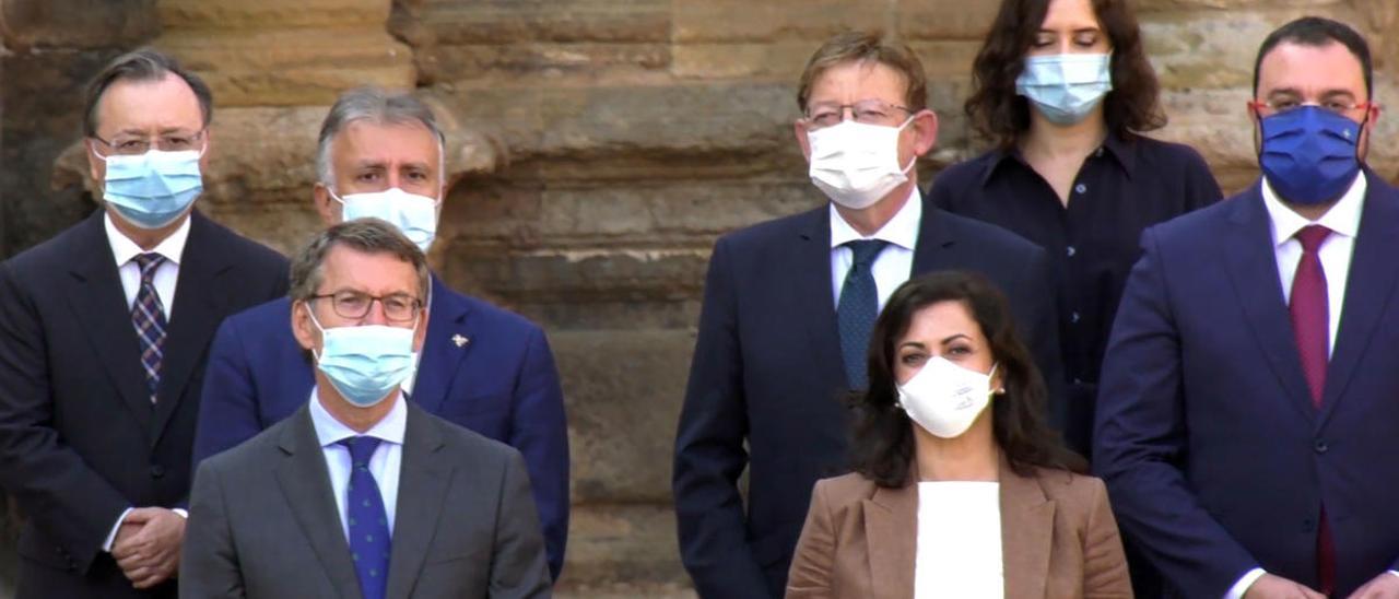 Puig, ayer en la conferencia de presidentes, junto a Feijóo, Díaz Ayuso, Torres, Barbón y Andreu.