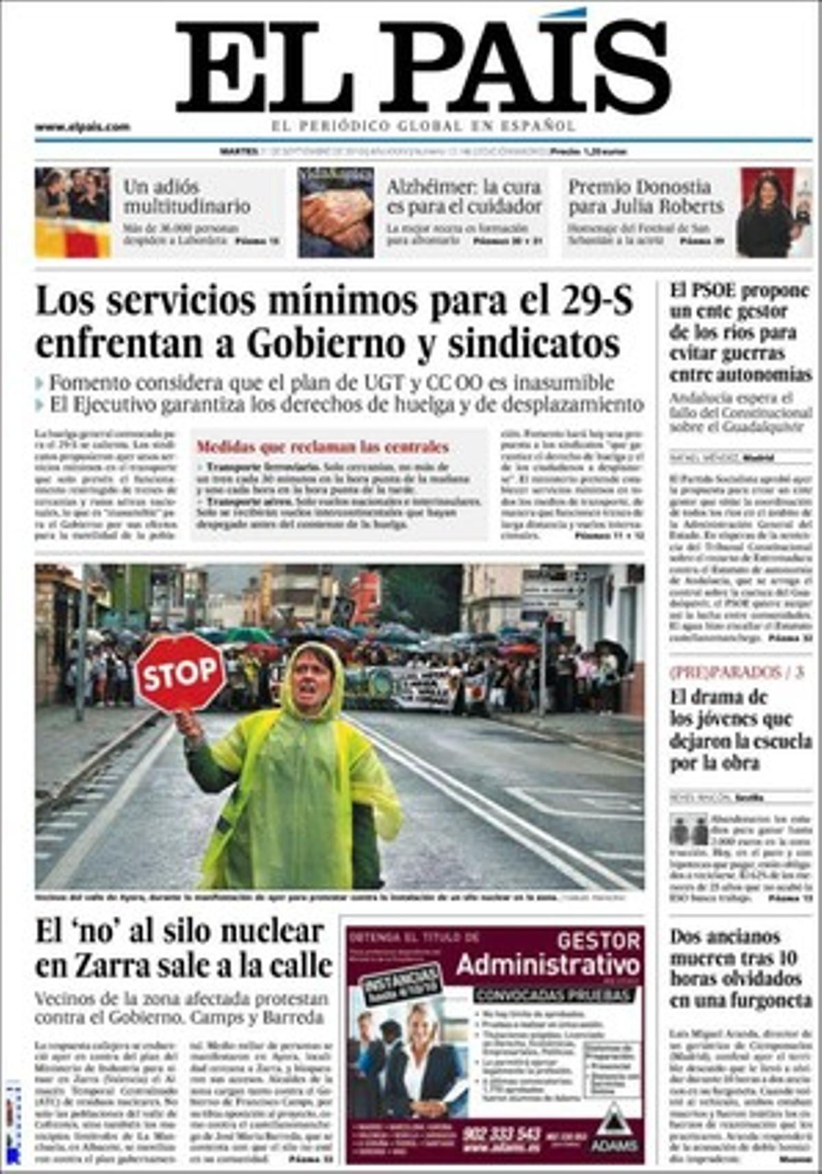 ’El País’ desvela en pàgines interiors que un informe encarregat pel Tribunal Superior de Justícia de Catalunya objecta la decisió de l’Ajuntament de Lleida de cedir terreny d’un polígon industrial per a una mesquita per considerar que segrega i afavoreix l’aïllament dels musulmans. També diu que el PSOE planteja un ens espanyol que coordini la gestió dels rius.