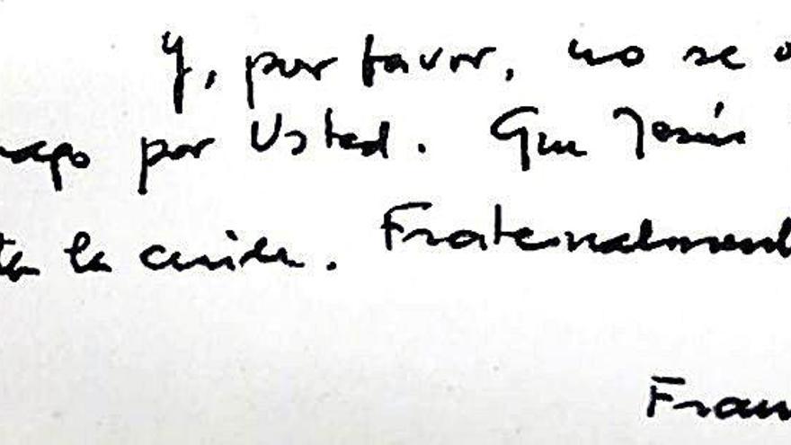 Fragment final de la carta, on el Papa s&#039;acomiada «fraternalment»