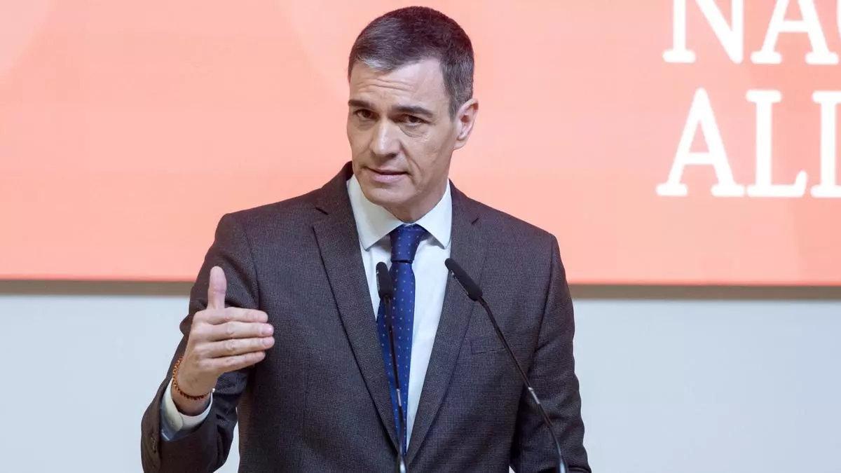 Pedro Sánchez, durante el acto de presentación de la Estrategia Nacional de Alimentación, en San Fernando de Henares, Madrid.