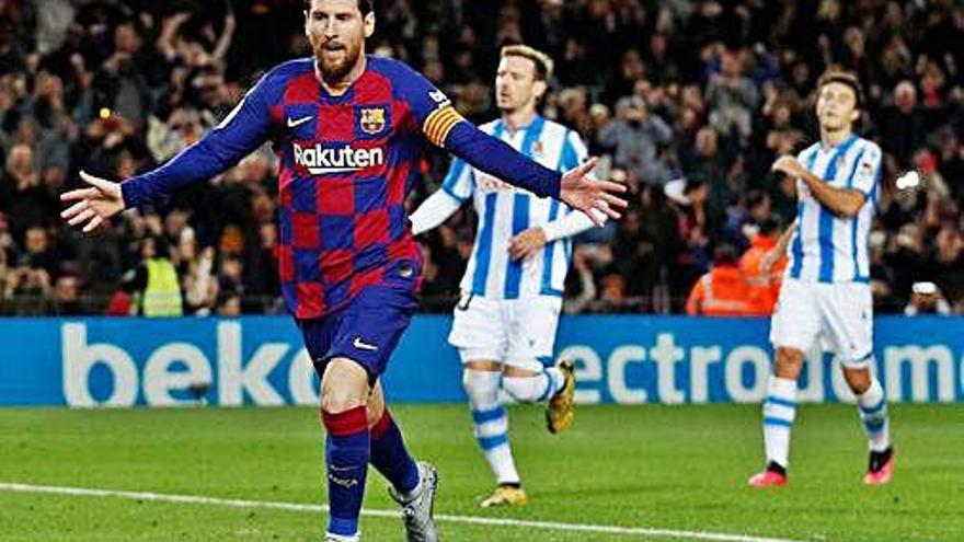Messi, tras marcar de penalti el gol de la victoria frente a la Real Sociedad.
