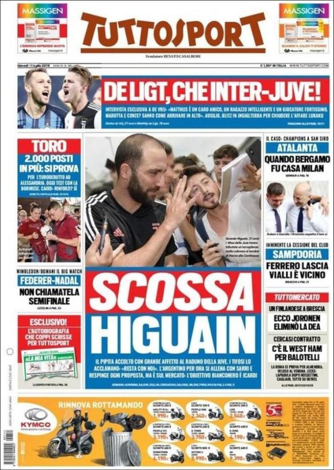 Portada de Tuttosport del jueves 11 de julio de 2019