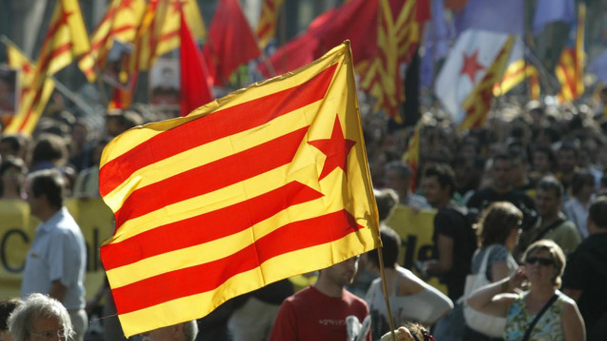 Una estelada, en la manifestación independentista de la Diada.