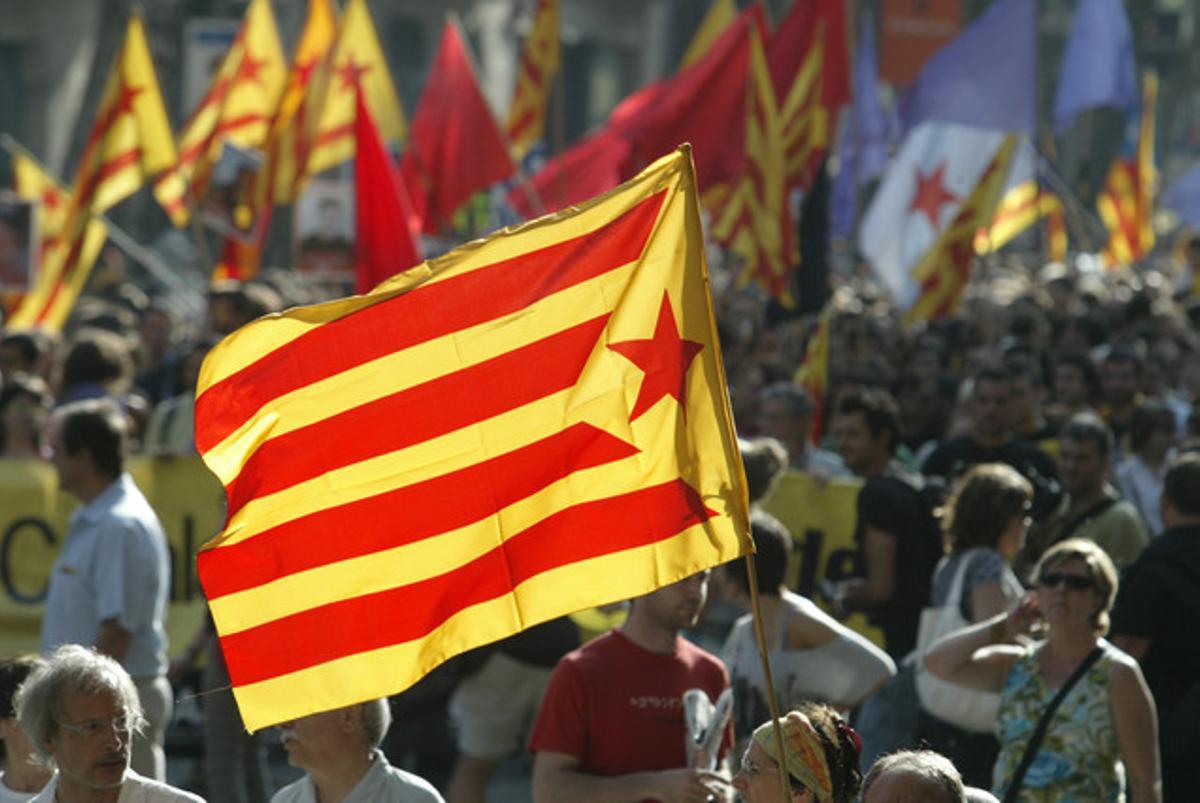 Una estelada, en la manifestación independentista de la Diada.