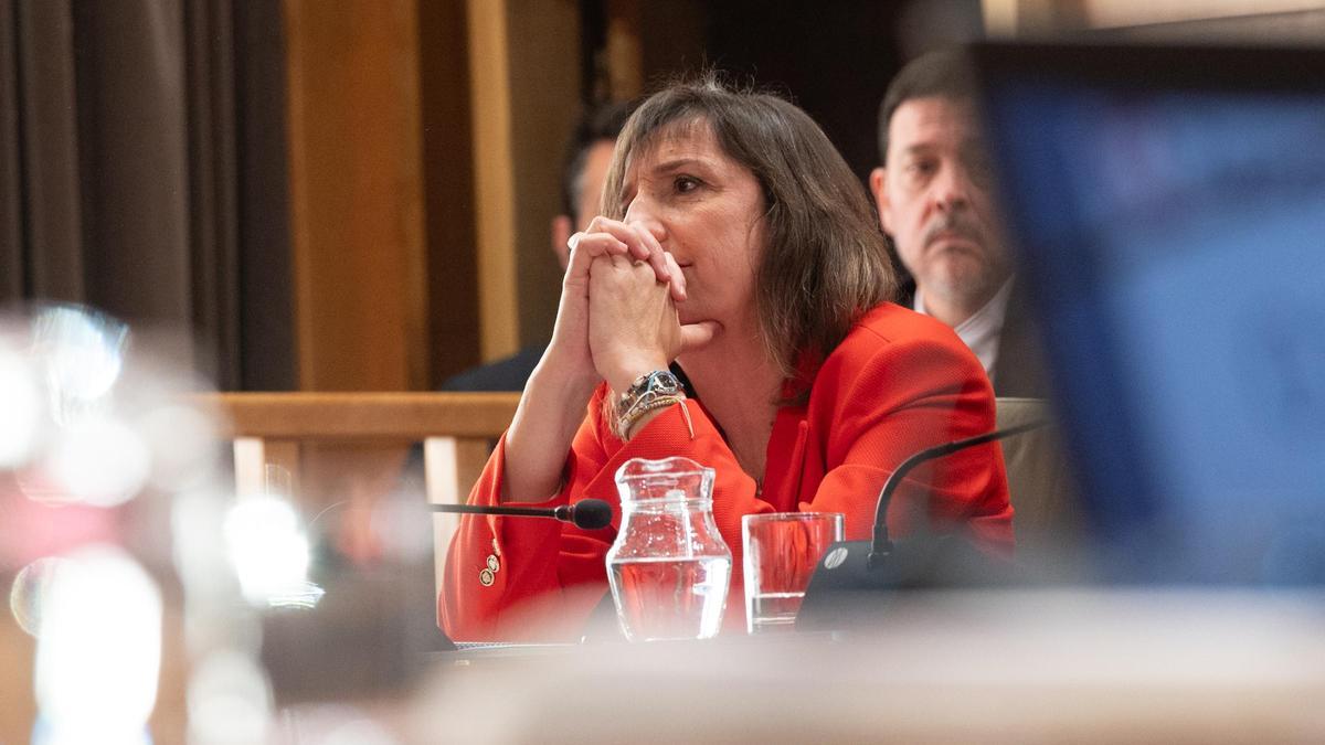 La portavoz socialista en el Ayuntamiento de Zaragoza, Lola Ranera, en el último pleno.