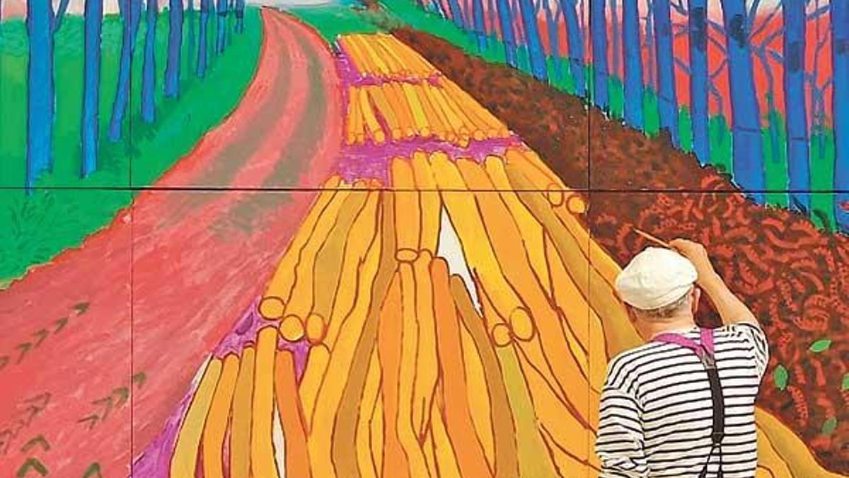 David Hockney pintando "Tala de invierno", en julio de 2009.