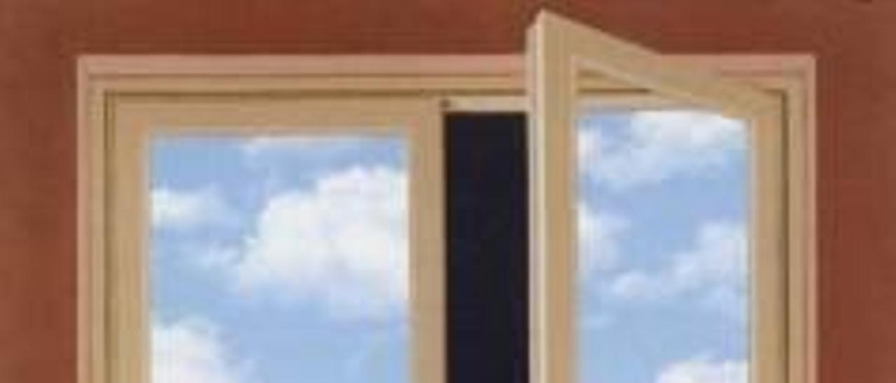 Il telescopio. Panorama popular, obra de René Magritte. A la derecha, imagen-emblema renacentista de la filosofía de Cesare Rip.