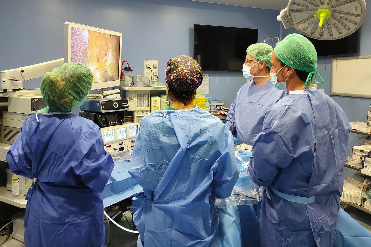 El Dr. Federico del Castillo y su equipo, durante una cirugía de diástasis.