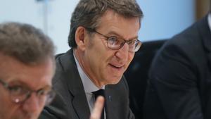 GRAF8176. SANTIAGO DE COMPOSTELA, 10/02/2020.- El presidente de la Xunta de Galicia, Alberto Núñez Feijóo (d), junto al vicepresidente, Alfonso Rueda (i), durante el consello tras el que anunció la convocatoria de elecciones autonómicas, esta tarde en Santiago de Compostela. EFE/Lavandeira jr