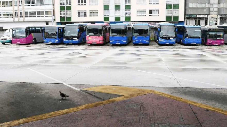 Autobuses estacionados, durante una de las jornadas de huelga.