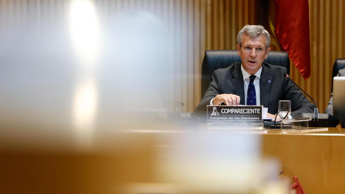Alfonso Rueda en su comparecencia en la Comisión Mixta (Congreso y Senado) de la UE.