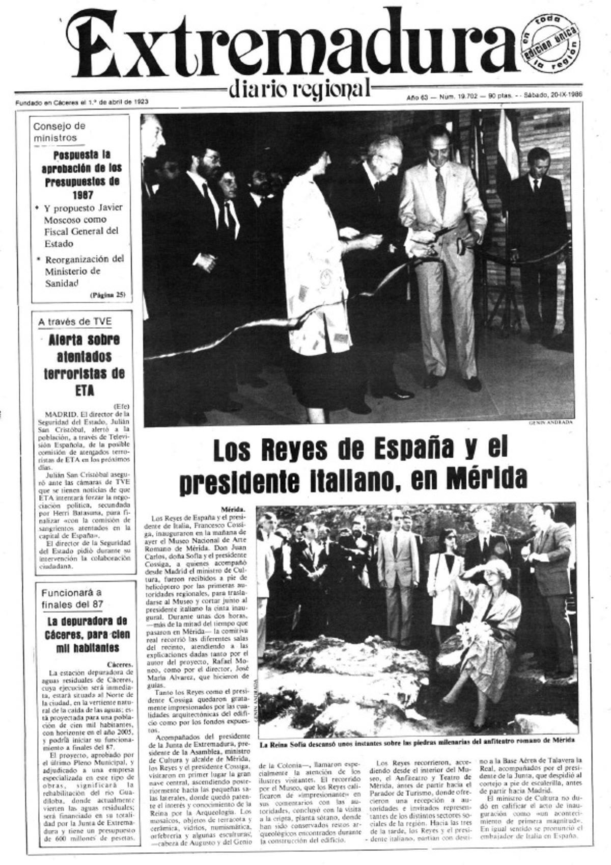 Portada de este diario del día de la inauguración del MNAR.