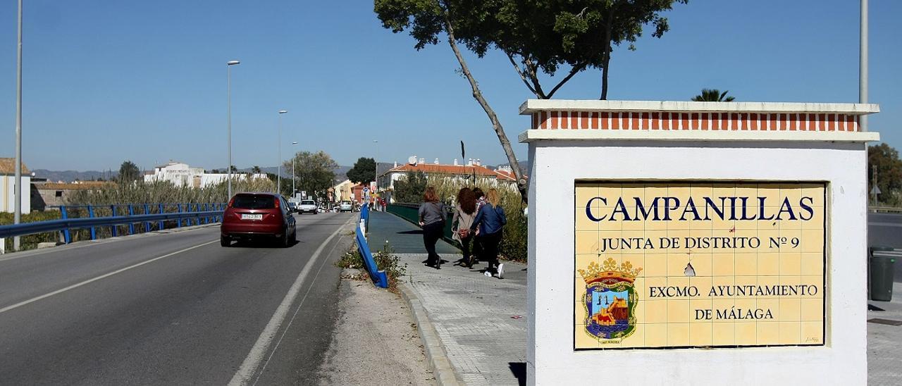 La entrada al distrito de Campanillas.