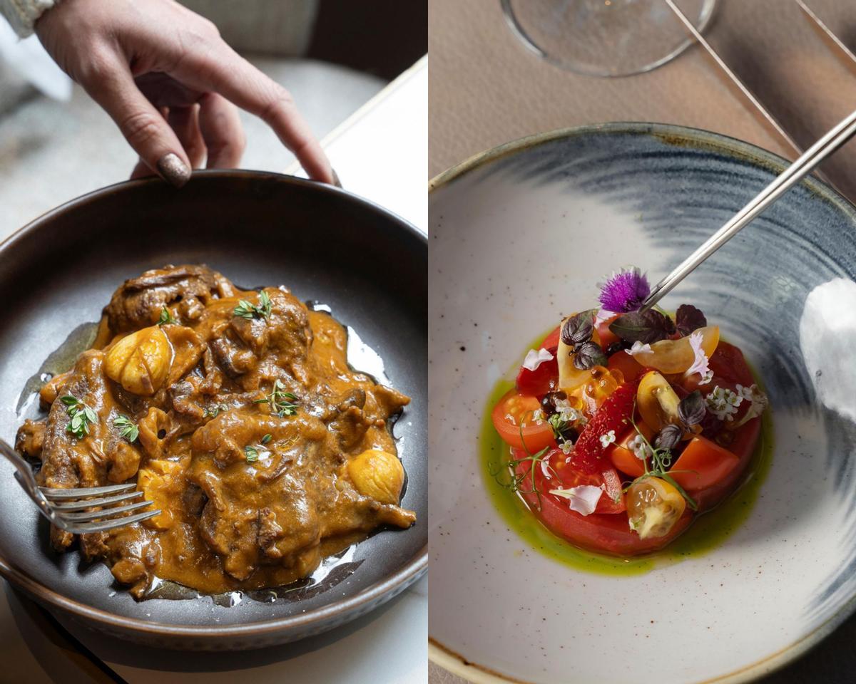 A la izquierda, uno de los platos de Catalonia Eixample 1864. A la derecha, uno de los platos del Mandarin Oriental, Barcelona