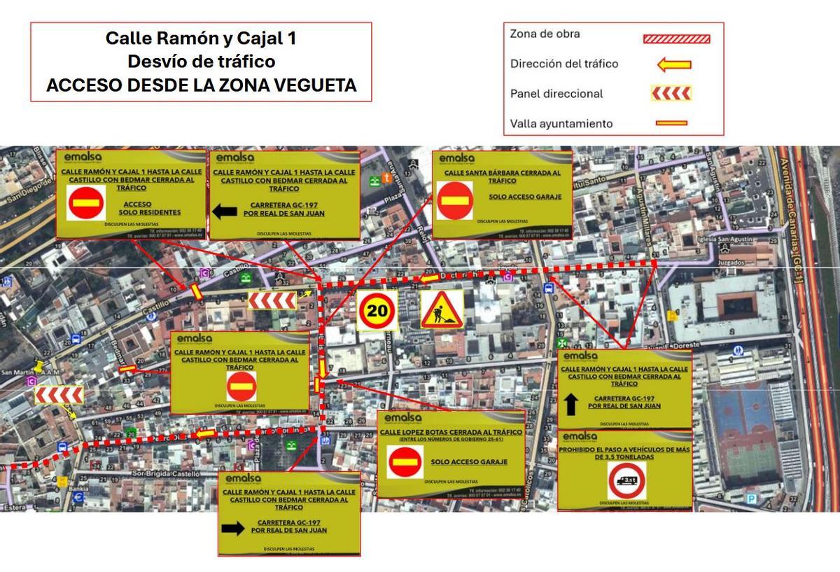 Desvíos de tráfico en Vegueta por los trabajos previstos en la calle Castillo y calle Ramón y Cajal.