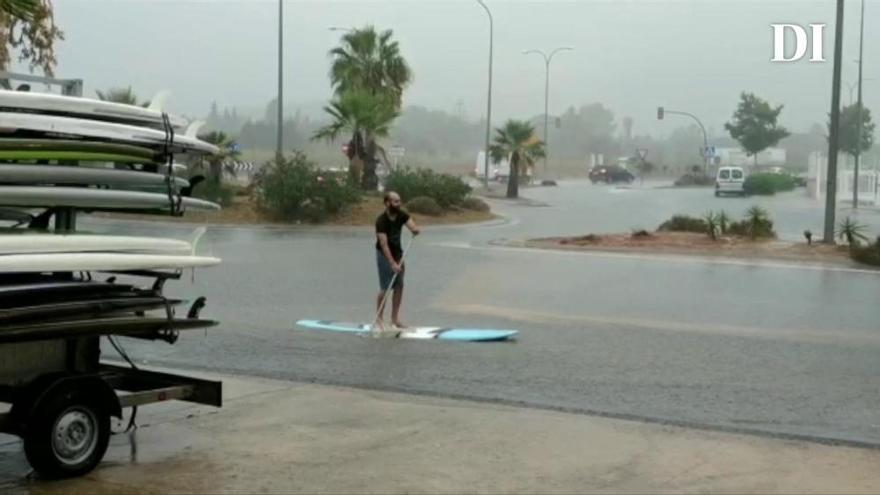 Trabajadores de supibiza.net se se pasean con una tabla de pádel surf