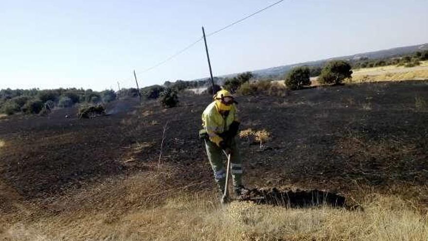 Labores de extinción en el incendio de ayer en Brandilanes.