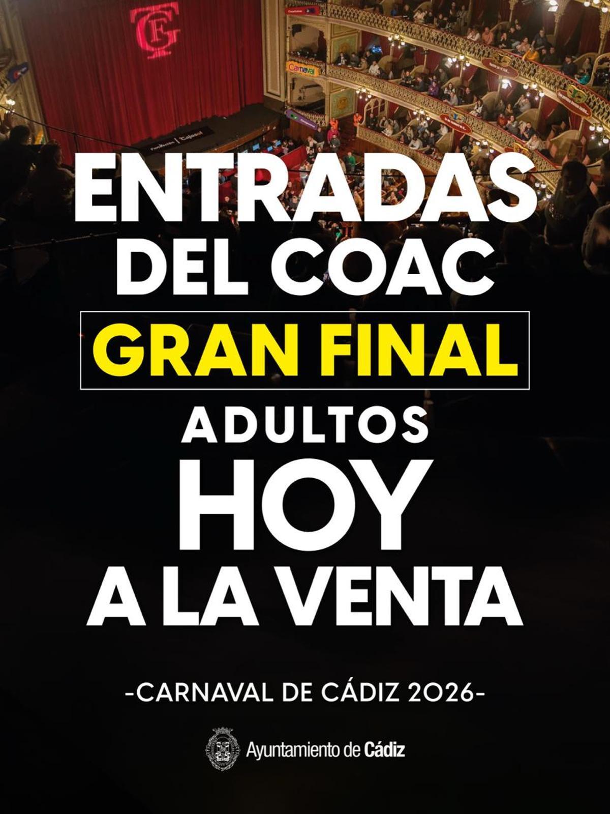 Las entradas para la Gran Final del COAC 2026 se pueden comprar desde este jueves.