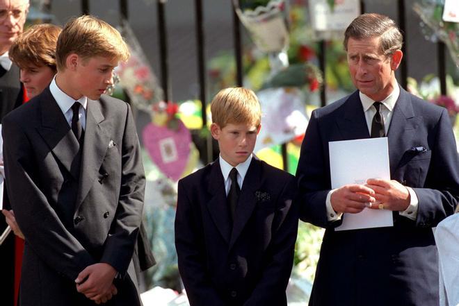 Harry y William en el funeral de Diana de Gales