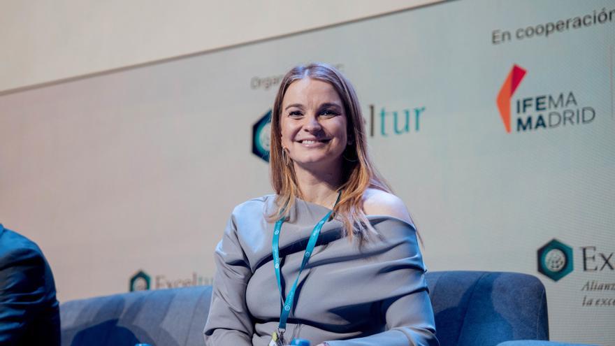 La presidenta del Govern balear, Marga Prohens, interviene durante la inauguración del XII Foro de Liderazgo Turístico, organizado por Exceltur, en la Feria de Madrid, IFEMA, a 23 de enero de 2024, en Madrid (España).