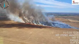 Medios aéreos contienen un incendio próximo a la A-66 en Monfarracinos