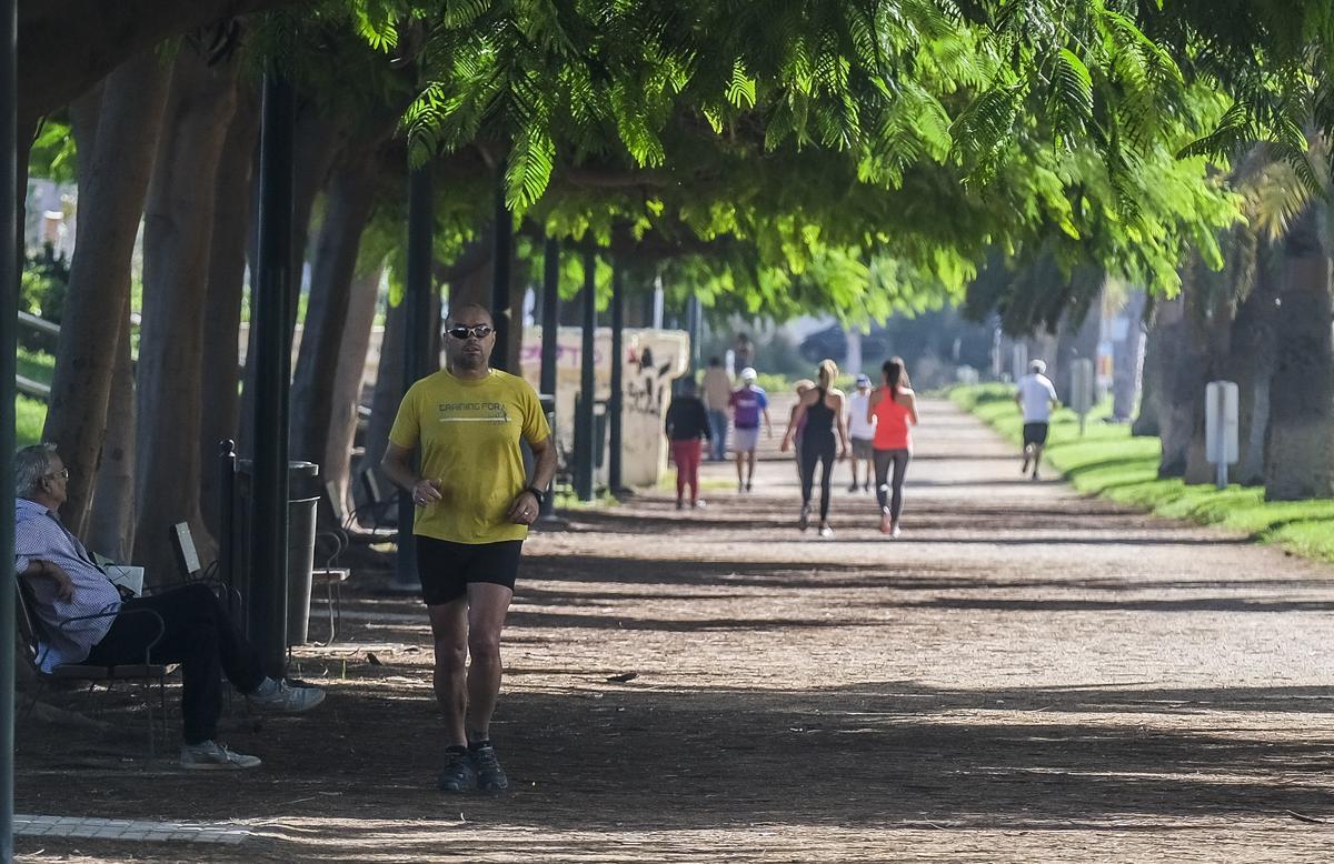 Personas haciendo ejercicio en el Parque Romano de la capital grancanaria.